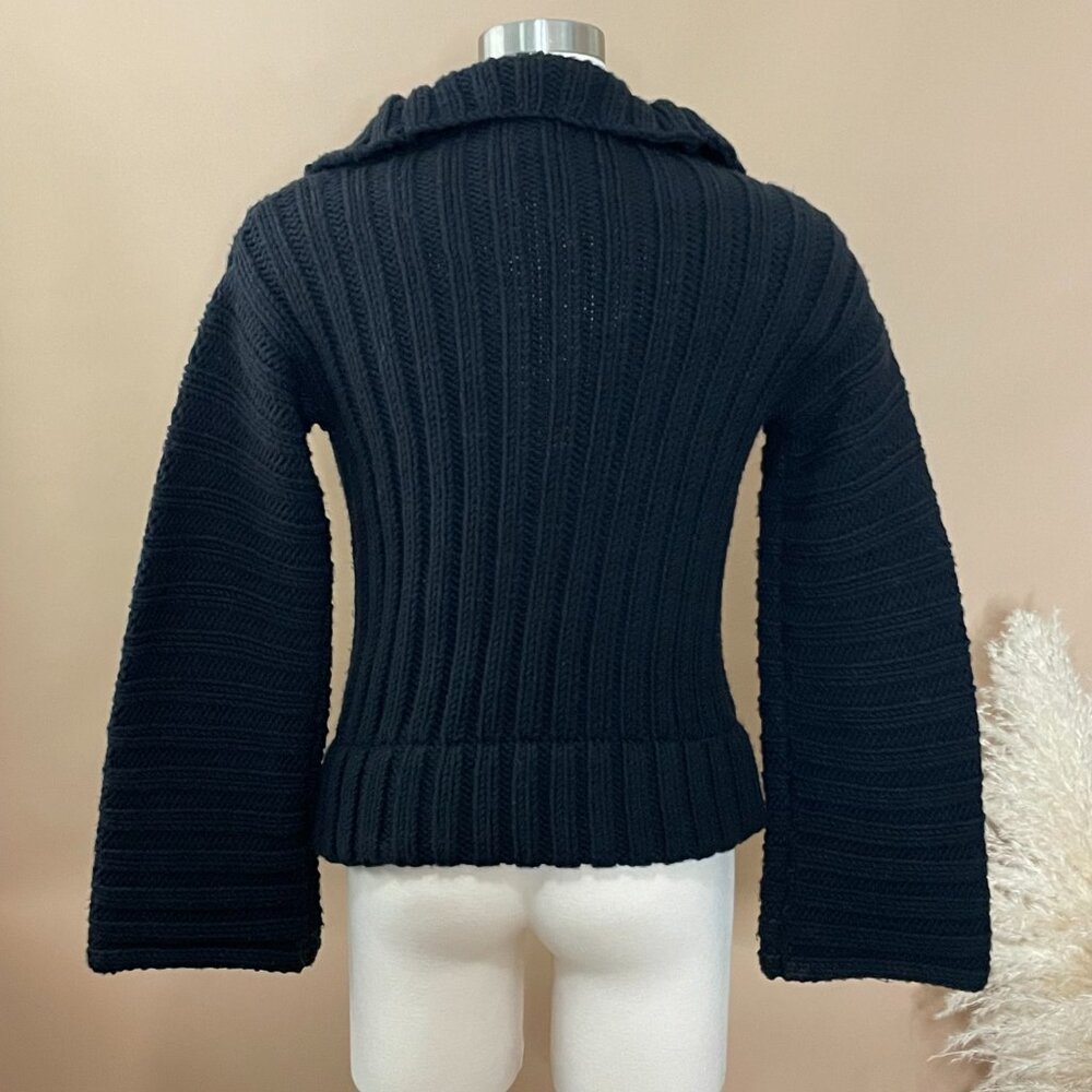 BEBE Sweater Womens XS Black Cardigan Thick Knit Button Front Collared - Picture 3 of 7